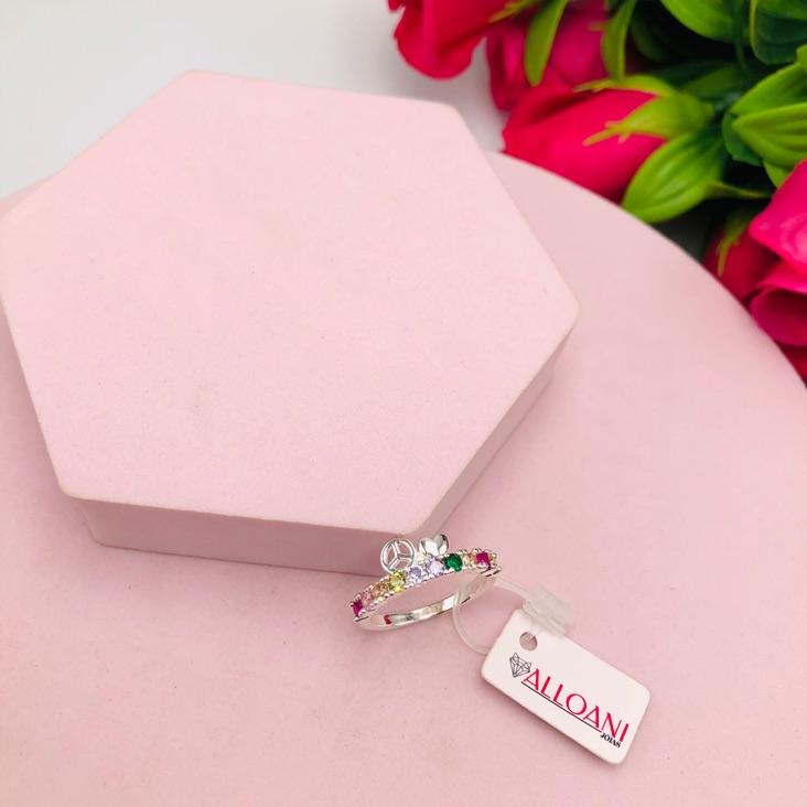 Anel Cravejado Colorido com Símbolo Paz e Coração