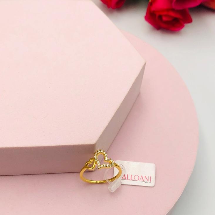 Anel Dois Corações Liso e Cravejado N20