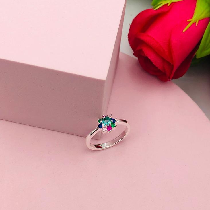 Anel Flor Cravejado Colorido