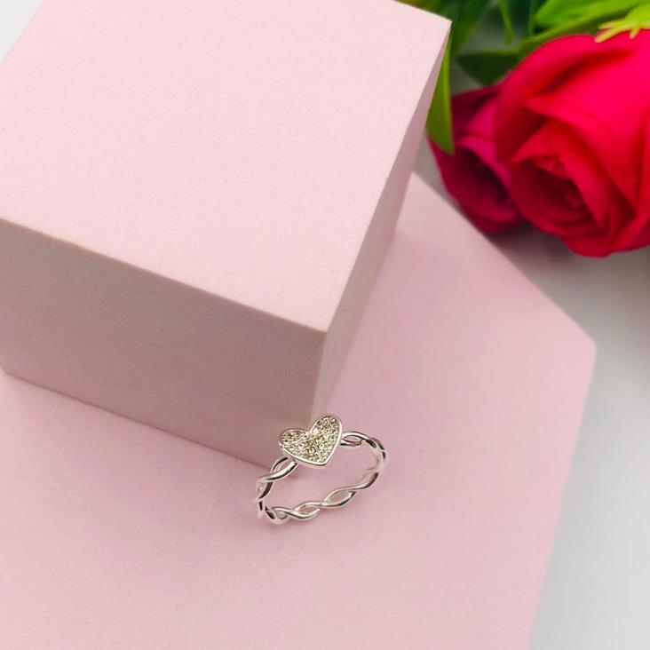 Anel Intercalado com Coração Cravejado N16