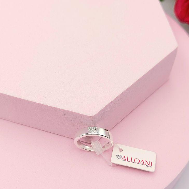 Anel Liso com Coração Cravejado  N°15