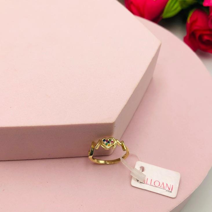 Anel Mom com coração cravejado