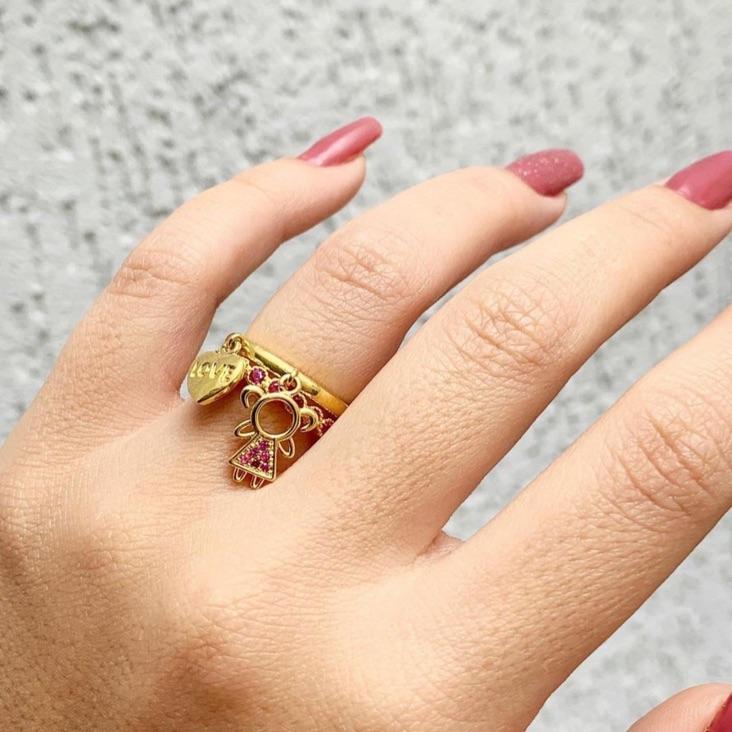 Anel Pingente Filha e Coração Love N 22