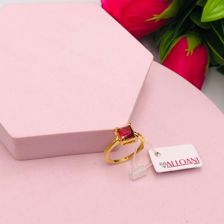 Anel Solitário Quadrado Pedra Pink N14