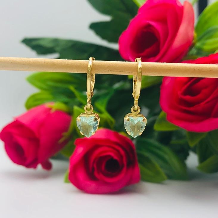 Brinco Argolinha com Pingente de Coração Zirconia Verde