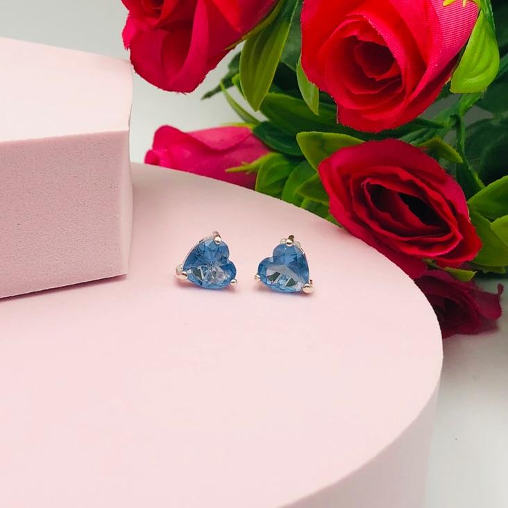 Brinco Coração com Pedra Fusion Azul