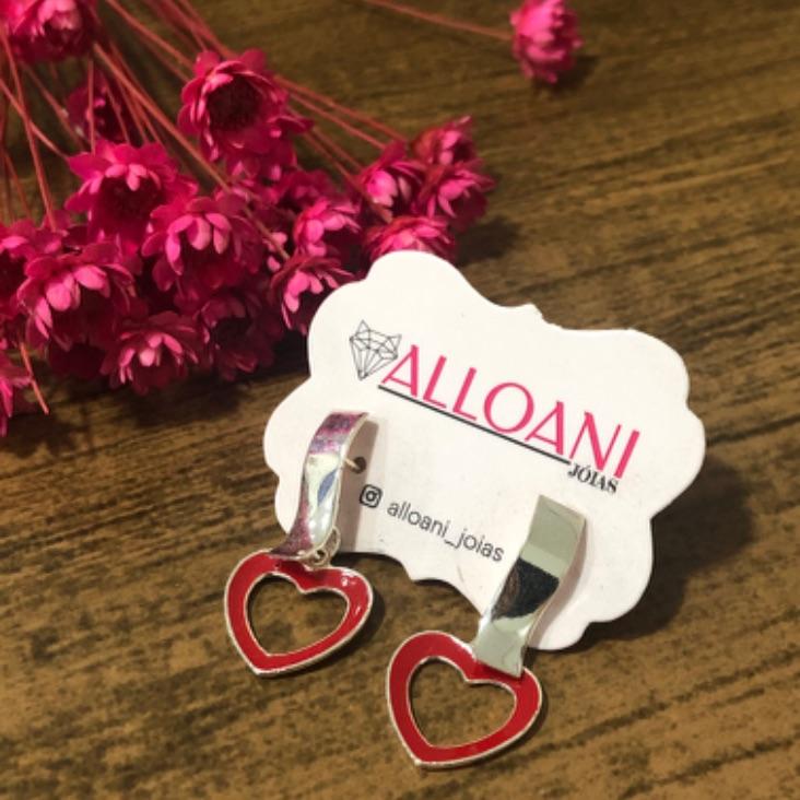 Brinco Coração Resinado Vermelho