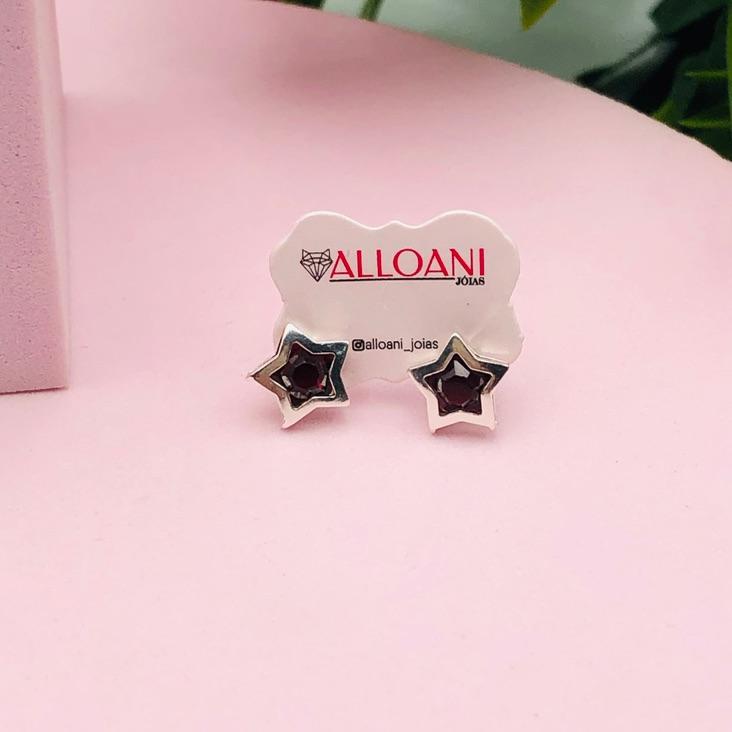 Brinco Estrela com Pedra Vermelha