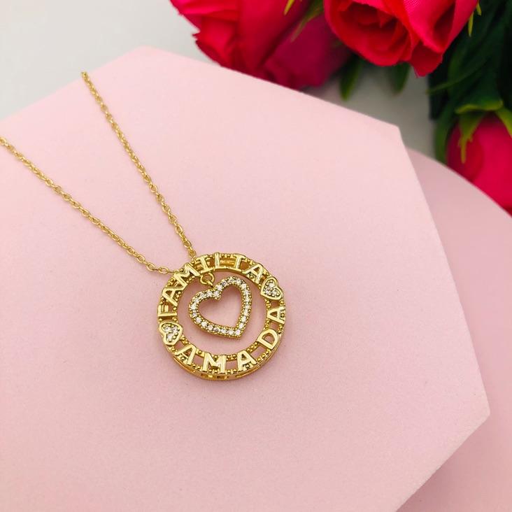 Colar Corrente Cadeado com Pingente Mandala Família Amada