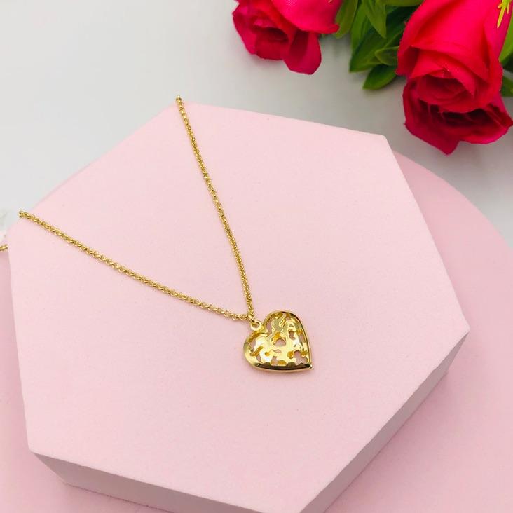 Colar Corrente Elo Português com Pingente Coração