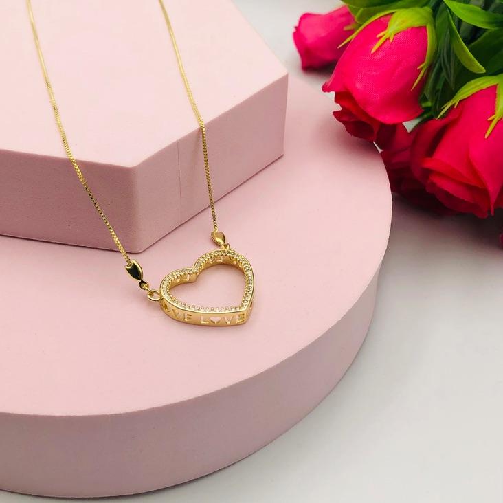 Colar Corrente Veneziana Coração Cravejado