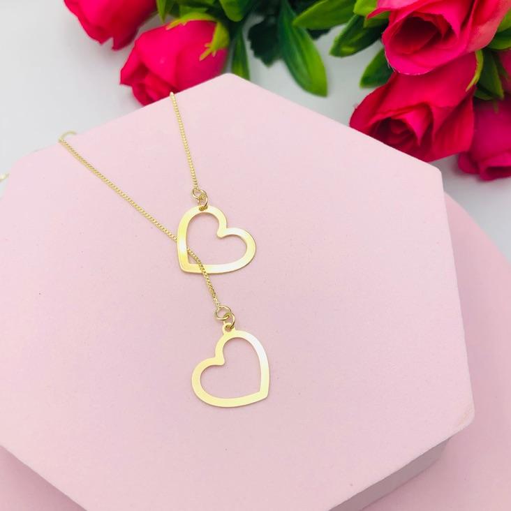 Colar Gravatinha 2 Corações