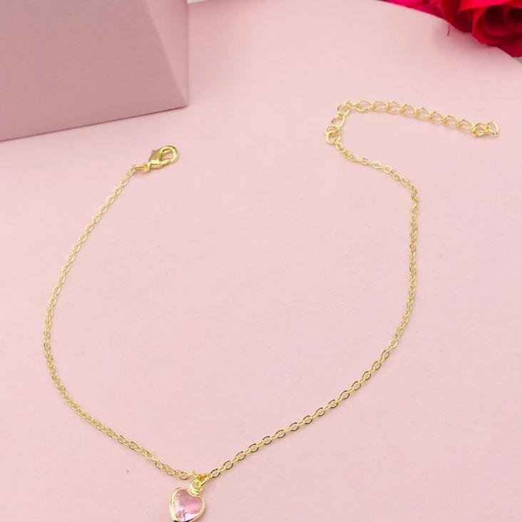 Tornozeleira com Pingente Coração Rosa