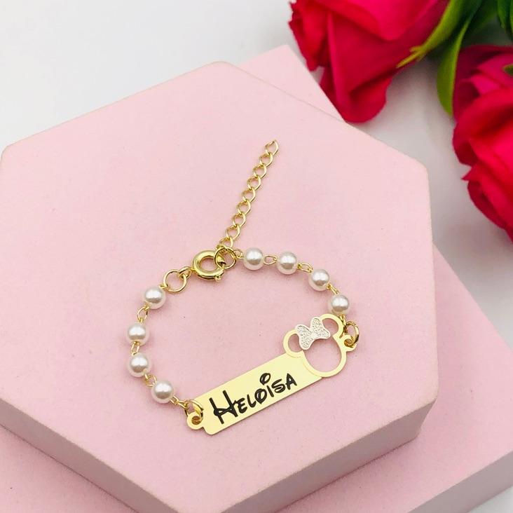 Pulseira Personalizada Minnie Com Pérolas