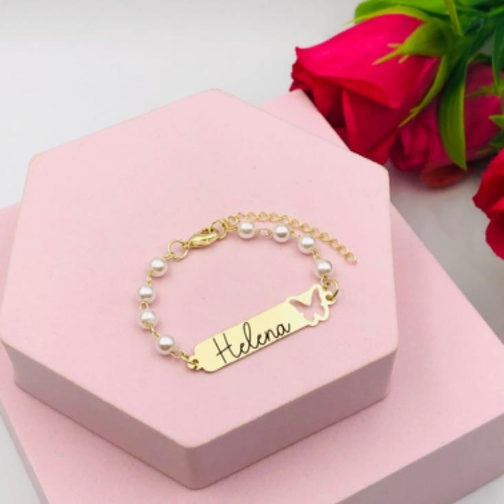 Pusleira Personalizada Borboleta com Pérolas