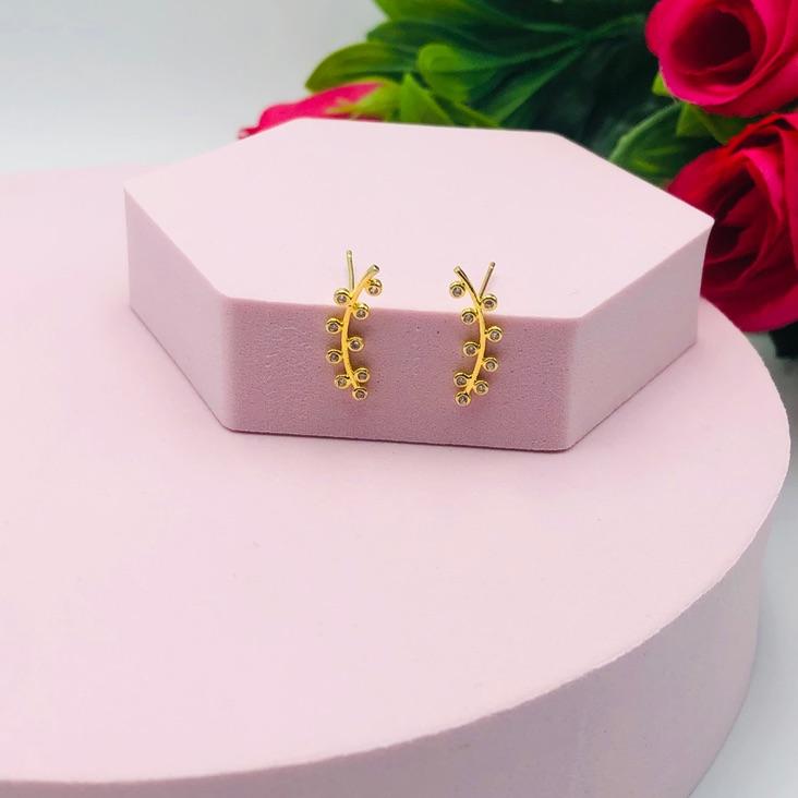 Brinco Ear Cuff Folhas Cravejado